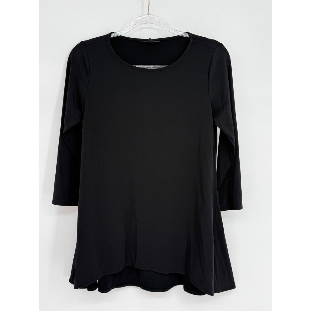 Alfani Womens Black 3/4 Sleeve Scoop Neck High Low Tunic Top Sz XS